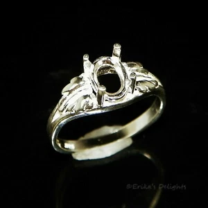Oval Leaf (8x6 - 12x10) Sterling Silver Pre-Notched RING Setting (ID# 163-666) - Picture 1 of 2