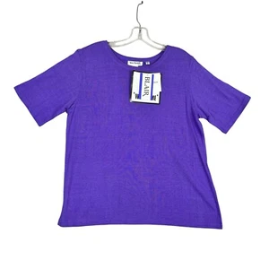 Vintage Two Twenty Womens Large Purple 100% Silk Short Sleeve Pullover NWT - Picture 1 of 6