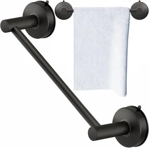 Suction Cup Towel Bar for Bathroom 17 Inch Matte Black Towel Holder Stainless St - Picture 1 of 12