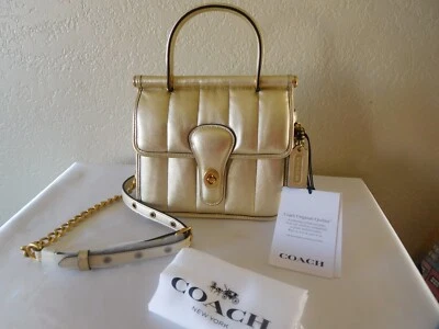 Nuevo Bolso de Mano Coach Metálico Originales Quillies Willis Mango Superior 18 Cuero Suave Foto 1 de 4