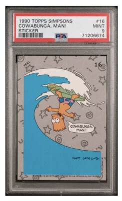 1990 Topps Simpsons Sticker #16 Bart Simpson Cowabunga Man Mint PSA 9 - Image 1 of 4