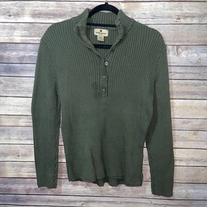 WOOLRICH Henley RIBBED Cotton SWEATER Olive Green Medium GUC - Picture 1 of 7
