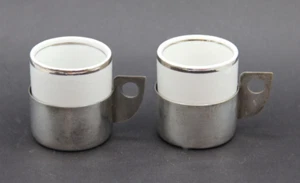 Vintage MCM Bellini Espresso Cups Silverplate Veracruz Porcelana Brazil - Picture 1 of 7