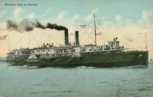 Steamer City Of Detroit MI Michigan Ship Postcard - Picture 1 of 2