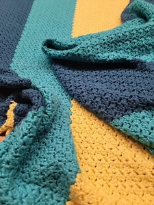 Vintage Crochet Afghan 70s Striped Lap Blanket Handmade Throw Approx 43” X 58” - Picture 1 of 7