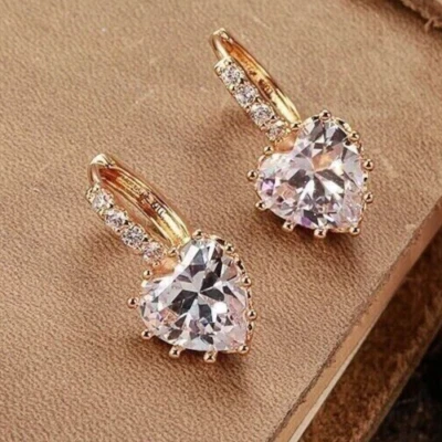 Сертифицированные серьги в форме сердца с фантазийными белыми обработанными бриллиантами 4 карата! Подарок на День святого Валентина - Изображение 1 из 3