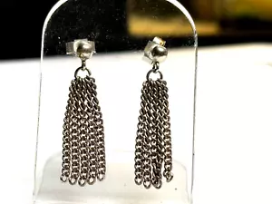 Vintage Sterling Silver Earrings 925 Jewellery Tassel Dangle Drop Stud - Picture 1 of 7