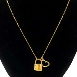 Michael Kors Charm/Pendant Necklace Heart Padlock Lock Crystal/CZ Gold-Tone NWT - Picture 1 of 3
