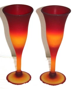 Murano Satin Glass Amberina Wine Goblets - Set 2 - Vintage - Picture 1 of 5