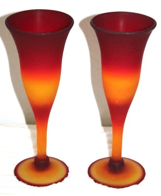 Murano Satin Glass Amberina Wine Goblets - Set 2 - Vintage - Image 1 of 4