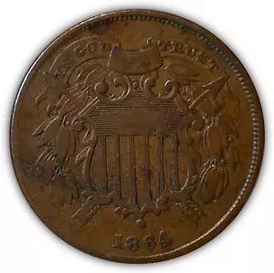 1864 Small Motto Two Cent Piece Very Fine VF Coin #9266T - Picture 1 of 2