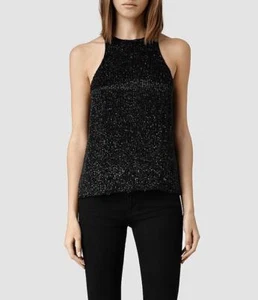 All Saints Scarlett Embellished Beaded/Sequin Vest/Top Black £188 Size 12 BNWT - Bild 1 von 4