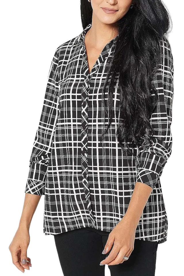 Camisa túnica tejida a cuadros negra de fin de semana Susan Graver Foto 1 de 1