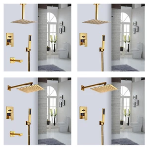 Rubinetto miscelatore valvola maniglia singola soffione doccia pioggia dorato 8" con rubinetto doccia manuale set - Foto 1 di 39