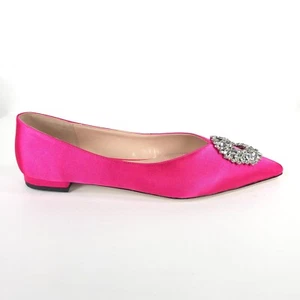 NWB MEILYGRSS HIGH QUALITY HANDMADE SATIN FUCHSIA EMBELLISHED Flats Sz 10 - Picture 1 of 15