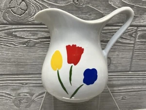 Brocca vintage anni 80 gres taiwanese floreale tulipani colori primari pesante 5,75” - Foto 1 di 7