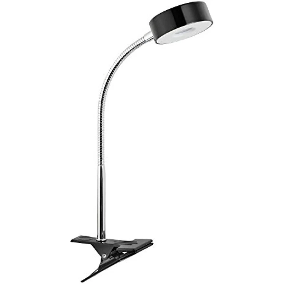 Globe Electric 12648 Integrated LED Clip Lamp Chrome Gooseneck 5w Gloss Black