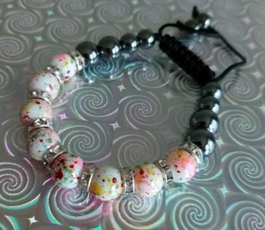 CRYSTAL SPACERS, SPLASH PATTERN BEADS & MAGNETIC HEMATITE SHAMBALLA BRACELET  - Picture 1 of 5