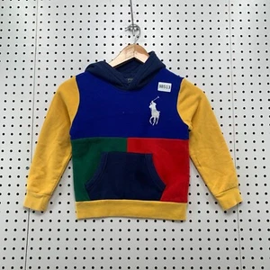 Polo Ralph Lauren Big Pony Hoodie Youth Size 5 Colorblock Blue Yellow 14x16 - Picture 1 of 16