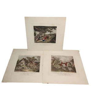 3 x Campana antigua grabada en colores de caza de zorro del siglo XIX George Morland E - Imagen 1 de 7