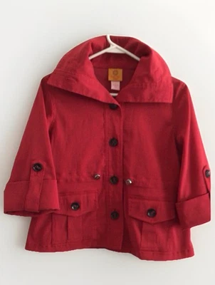 RUBY RD. PETITE-Sz.8P-Red-Woman’s Short Jacket-Roll Tab Sleeve-Blk. Button Front - Image 1 of 4