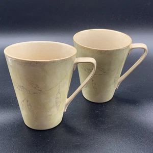 Pier 1 Antiqued Set of 2 Mugs Stoneware Green Leaf - Picture 1 of 6