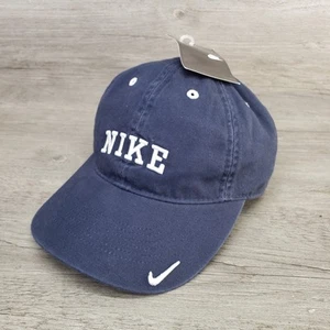 Vintage Nike Hat Cap Travis Scott Mini Swoosh Spell Out 100% Cotton Navy NEW - Picture 1 of 7