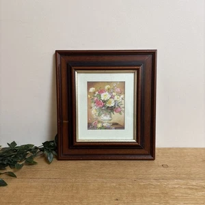 Vintage kleiner gerahmter Blumendruck - Stillleben Blumen - Landhaus - Kernkunst - Bild 1 von 10