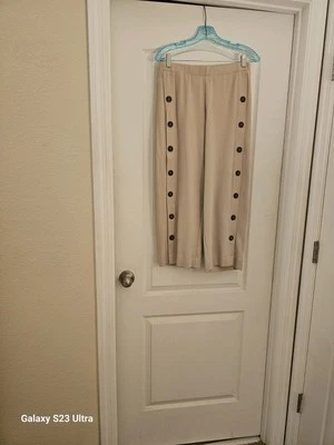 Pantalones para mujer Appleseeds marfil pierna ancha detalles botones talla S Foto 1 de 2