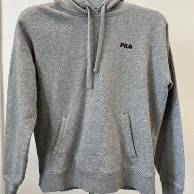 FILA Hoodie Men & Women Size M Gray Fleece Activewear Drawstring Pullover Pocket - Image 1 of 4