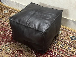Moroccan Boho Leather Footstool Handmade Genuine Pouffe Classic - Picture 1 of 5