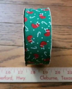 Offray 2" Urlaub Band Schnittkante Qualität 9' Weihnachten grün Strumpf Zuckerstange - Bild 1 von 7