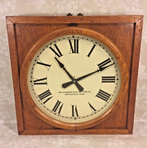 Vintage Standard Electric Time Co Wall Clock Oak Case Slave Clock Cover