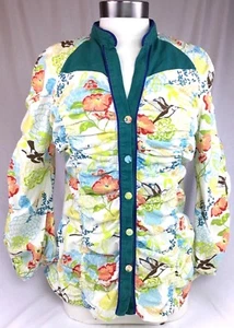 Chrissie Howe Original Shirt Jacket Womens XL Floral Green White Blue Yellow Top - Picture 1 of 5