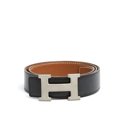 Cintura Hermès Ceinture A compositore T75 argento H oro nero in pelle 30 poll... - Immagine 1 di 4
