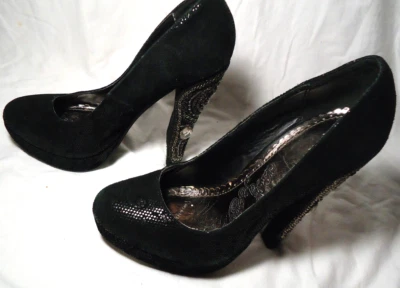 Naughty Monkey High Heel Platform Leather Embellished Shoe Size 7 Black - Image 1 of 4