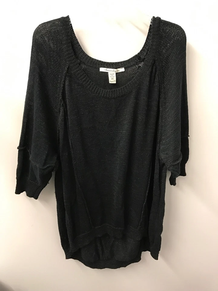 Suéter American Rag 3X preto metálico manga 3/4 boêmio Euc - Imagem 1 de 3