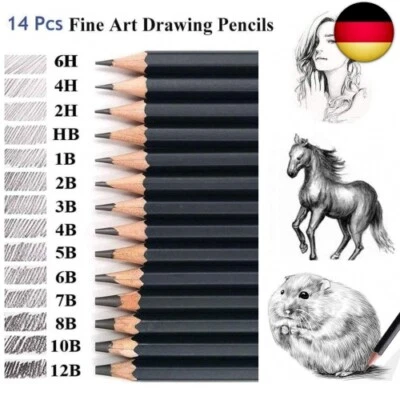 COOCNH Zeichenstifte-Set, 14-teilig, Zeichenstifte, 12B, 10B, 8B, 7B, 6B, 5B, 4B, 3B,