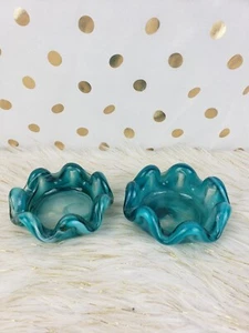 Vintage Blue And White Marble Glass Ashtrays Set Of 2 - Picture 1 of 12