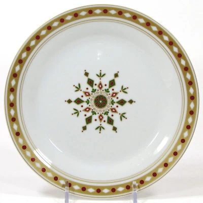 Pier 1 Imports NORDIC SNOWFLAKE 7.5" Dessert Plate 8-Point Red Green Center - Image 1 of 4