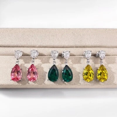 Pendientes colgantes colgantes de diamantes cultivados en laboratorio corte pera regalo para mujer enchapado en oro blanco de 14 k Foto 1 de 4