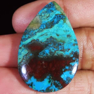 54,30 ct Natürlicher Azurit Chrysokoll Birne Cabochon 25x39x5 mm A++ Edelstein CH32 - Bild 1 von 3