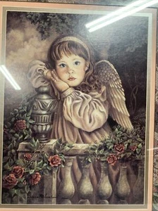 Victoriano *NIÑA ÁNGEL* firmado Donna Richardson ~ Obra de arte vintage enmarcada - Imagen 1 de 8
