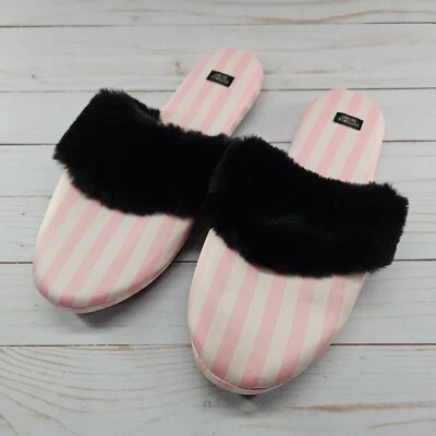 Zapatillas VS Victorias Secret Signature de piel satinada rosa blanco rayas negras grandes Foto 1 de 4