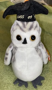 NEW Ty Beanie Baby - WISER - Gray & White "Class of '99" Owl - Picture 1 of 7