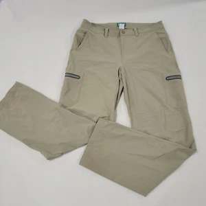 LL BEAN Mens Hiking Pants 36W 34 INS TAN 6 Pockets Straight Casual Snap Button - Picture 1 of 10