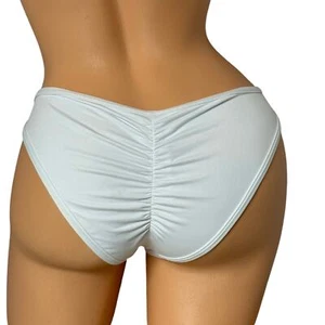 Frederick's of Hollywood bikini classico bianco increspato fondo M - Foto 1 di 4