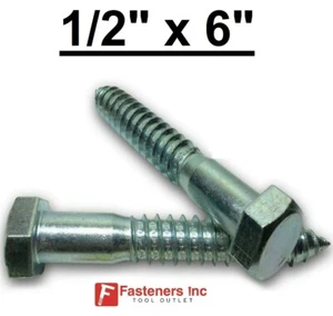 (Choose Qty) 1/2" x 6" Zinc Plated Hex Head Lag Bolt Screws A307 - Picture 1 of 2