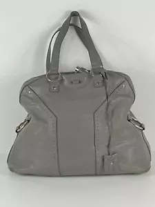 YSL Yves Saint Laurent Leather Muse Tote Shoulder Hand Bag Gray Women's F177 - Picture 1 of 8