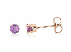 14K Light Purple Amethyst Stud Earrings 14K Yellow, White or Rose Gold 3mm Studs - Picture 1 of 13